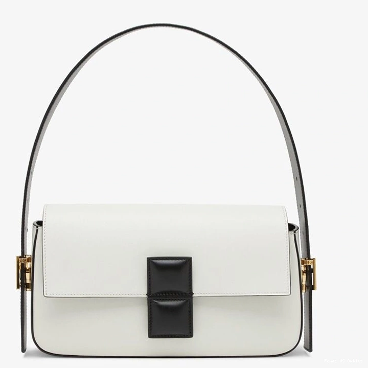 Cheap HOT Fendi Leather Bag In White Baguette Nappa Medium Twist 0807